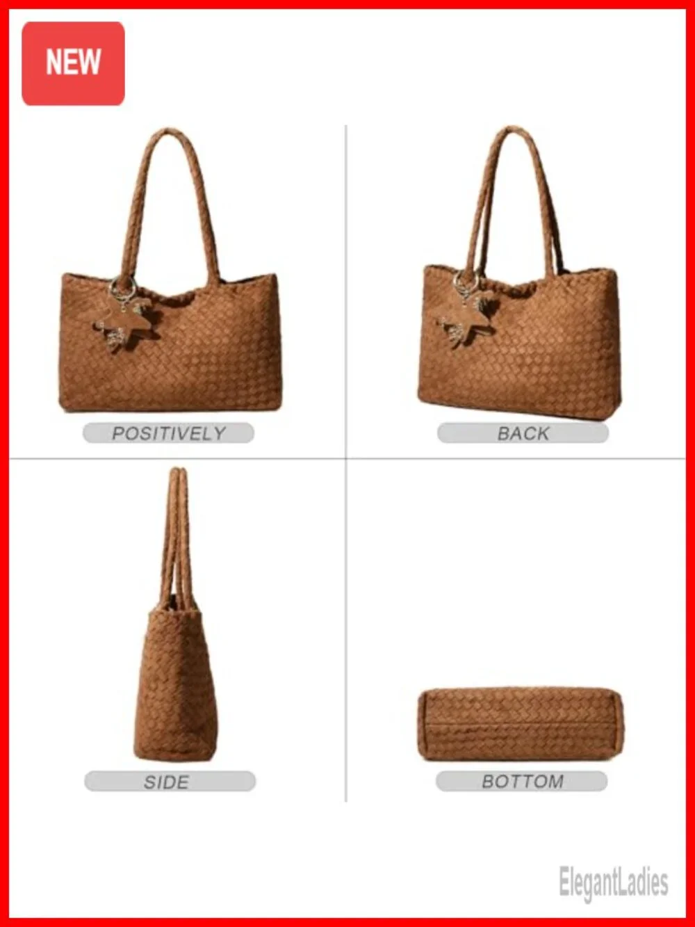 Woven Vegan Leather Hobo Tote Bag with Shoulder Strap - 3-in-1 Handbag